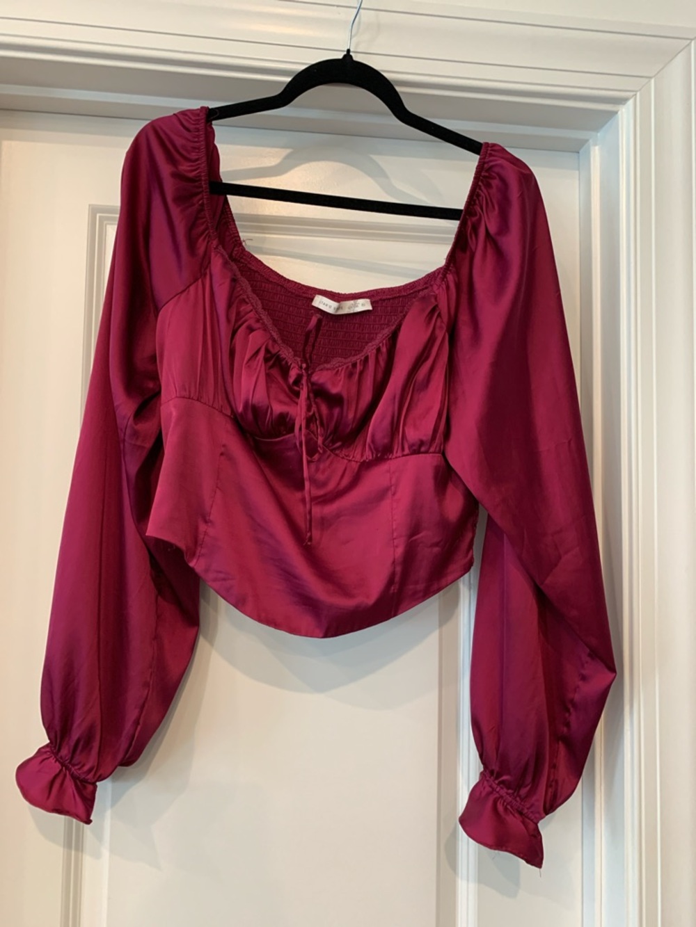 Altar’d State Satin Long-Sleeve Peasant Blouse in Berry XL NWOT